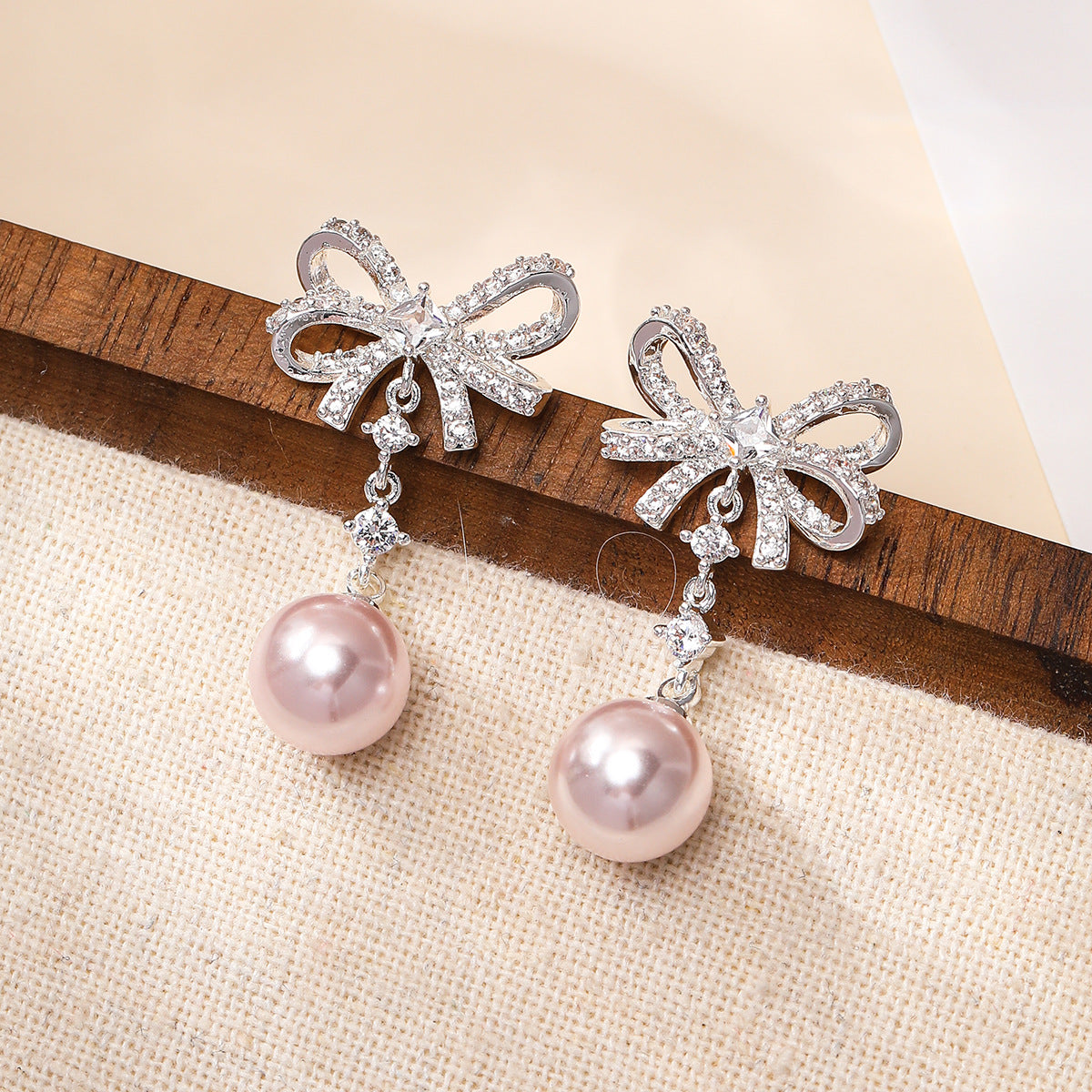 Silver Bow Tie Stud Earrings For Women In Copper With Rhinestones And 925 Sterling Silver Posts