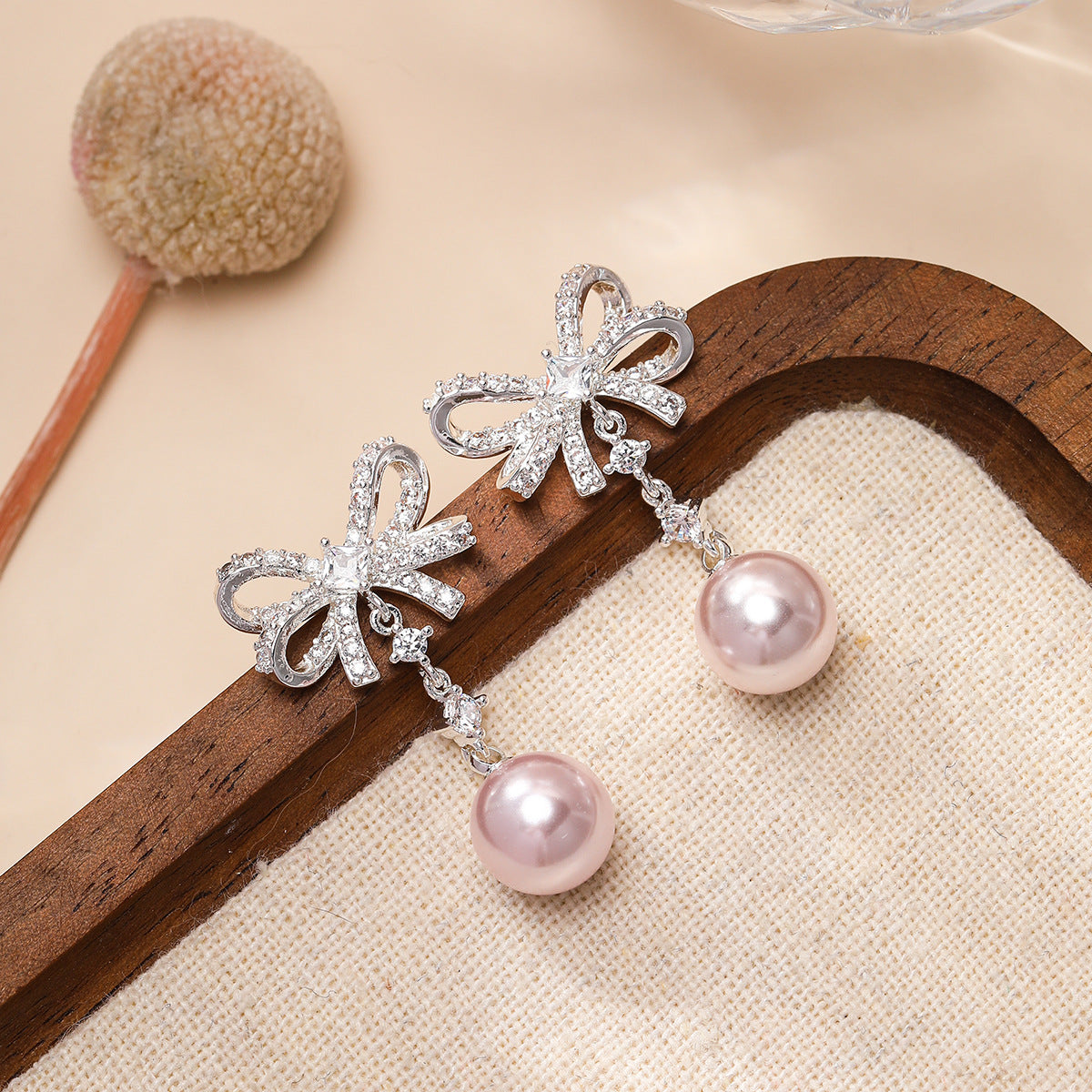 Silver Bow Tie Stud Earrings For Women In Copper With Rhinestones And 925 Sterling Silver Posts