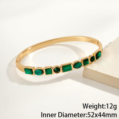 Round Electroplated Bangle For Women In 304 Stainless Steel With 18K Real Gold PVD Coating And Rhinestone Inlay