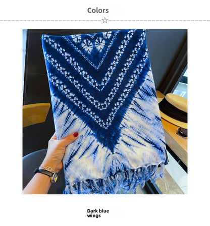 Women’s Tie Dye Cotton And Linen Shawl Scarf In Ombre, Perfect For Spring