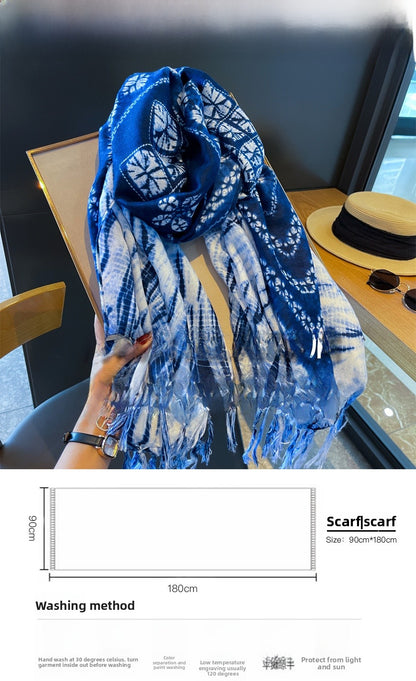 Women’s Tie Dye Cotton And Linen Shawl Scarf In Ombre, Perfect For Spring
