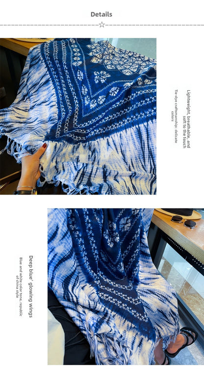 Women’s Tie Dye Cotton And Linen Shawl Scarf In Ombre, Perfect For Spring