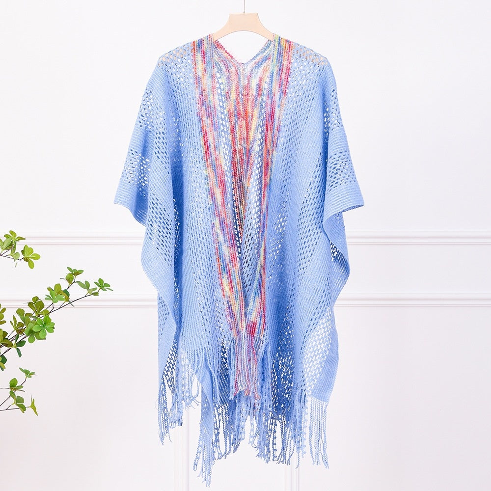 Solid Color Knit Shawl For Women In Dyed Black, Perfect For Spring Season