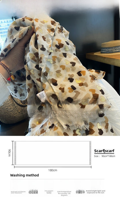 Heart Shape Cotton And Linen Shawl For Women In Caramel, Perfect For Spring & Summer