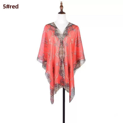 Women’s Chiffon Shawl With Chains Print In Navy Blue, Perfect For Summer
