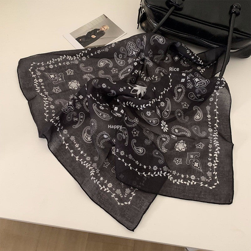 Retro Polka Dots Cotton And Linen Bandana For Women In Navy Blue, Perfect For Autumn Wear