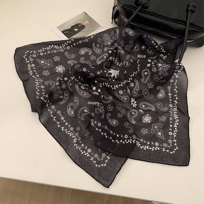 Retro Polka Dots Cotton And Linen Bandana For Women In Navy Blue, Perfect For Autumn Wear
