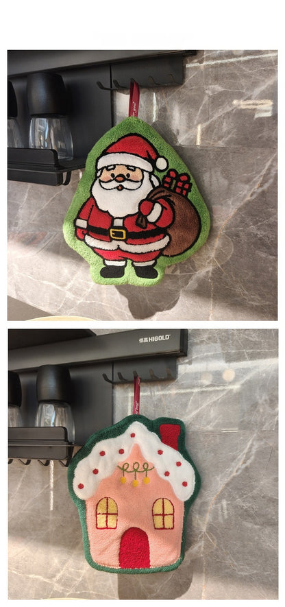 Christmas Coral Fleece Towels Featuring Santa Claus Pattern, Perfect For Holiday Hand Drying