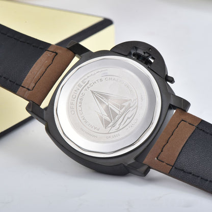 Men's Quartz Watch With Genuine Leather Strap And Pin Buckle Featuring Round Dial And Tempered Glass Mirror