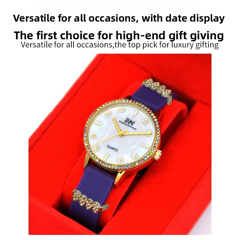 Women’s Quartz Watch With Silica Gel Strap, Round Dial Featuring Tempered Glass And Pointer Display, Pin Buckle