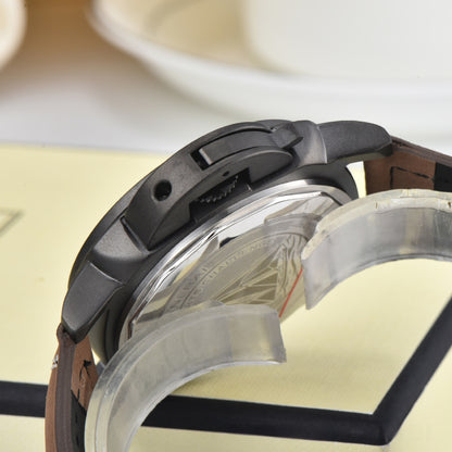 Men's Quartz Watch With Genuine Leather Strap And Pin Buckle Featuring Round Dial And Tempered Glass Mirror