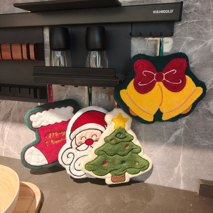 Christmas Coral Fleece Towels Featuring Santa Claus Pattern, Perfect For Holiday Hand Drying
