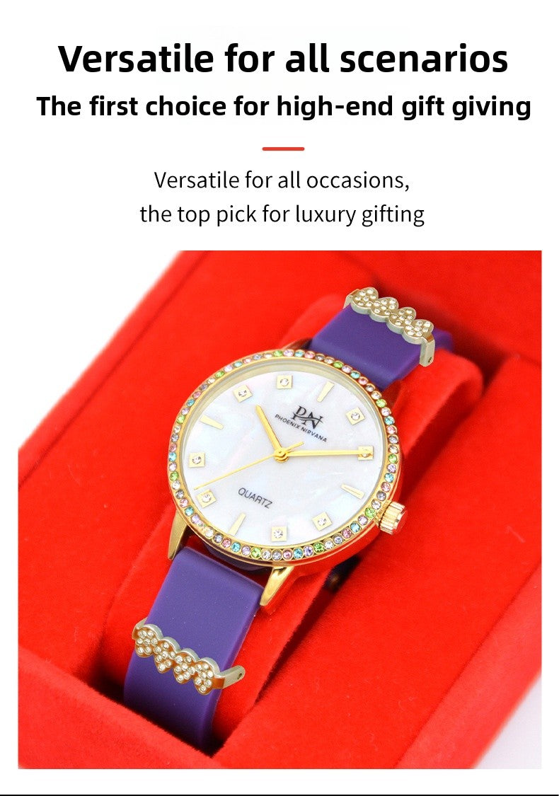 Women’s Quartz Watch With Silica Gel Strap, Round Dial Featuring Tempered Glass And Pointer Display, Pin Buckle