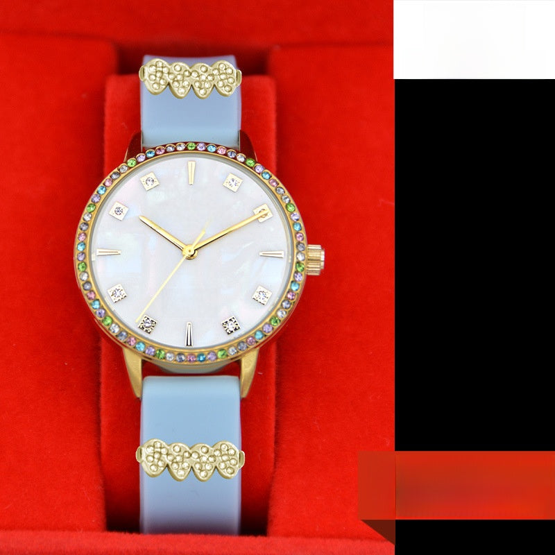 Women’s Quartz Watch With Silica Gel Strap, Round Dial Featuring Tempered Glass And Pointer Display, Pin Buckle