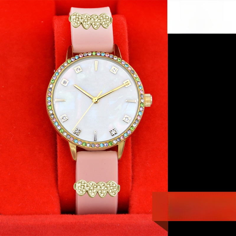 Women’s Quartz Watch With Silica Gel Strap, Round Dial Featuring Tempered Glass And Pointer Display, Pin Buckle