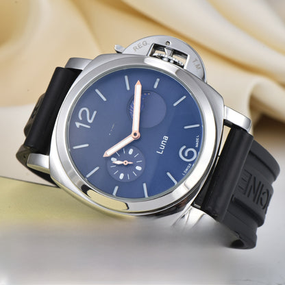 Men's Quartz Watch With Genuine Leather Strap And Pin Buckle Featuring Round Dial And Tempered Glass Mirror