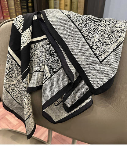 Women's Simple Style Silk Scarf In Black & White, Perfect For Summer