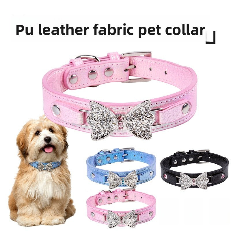 Birthday Bow Tie Pet Collar In PU Leather For All Seasons, Stylish And Comfortable Accessory