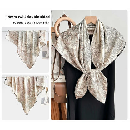 Women’s Silk Plant Pattern Scarf In Multicolor, Suitable For All Seasons