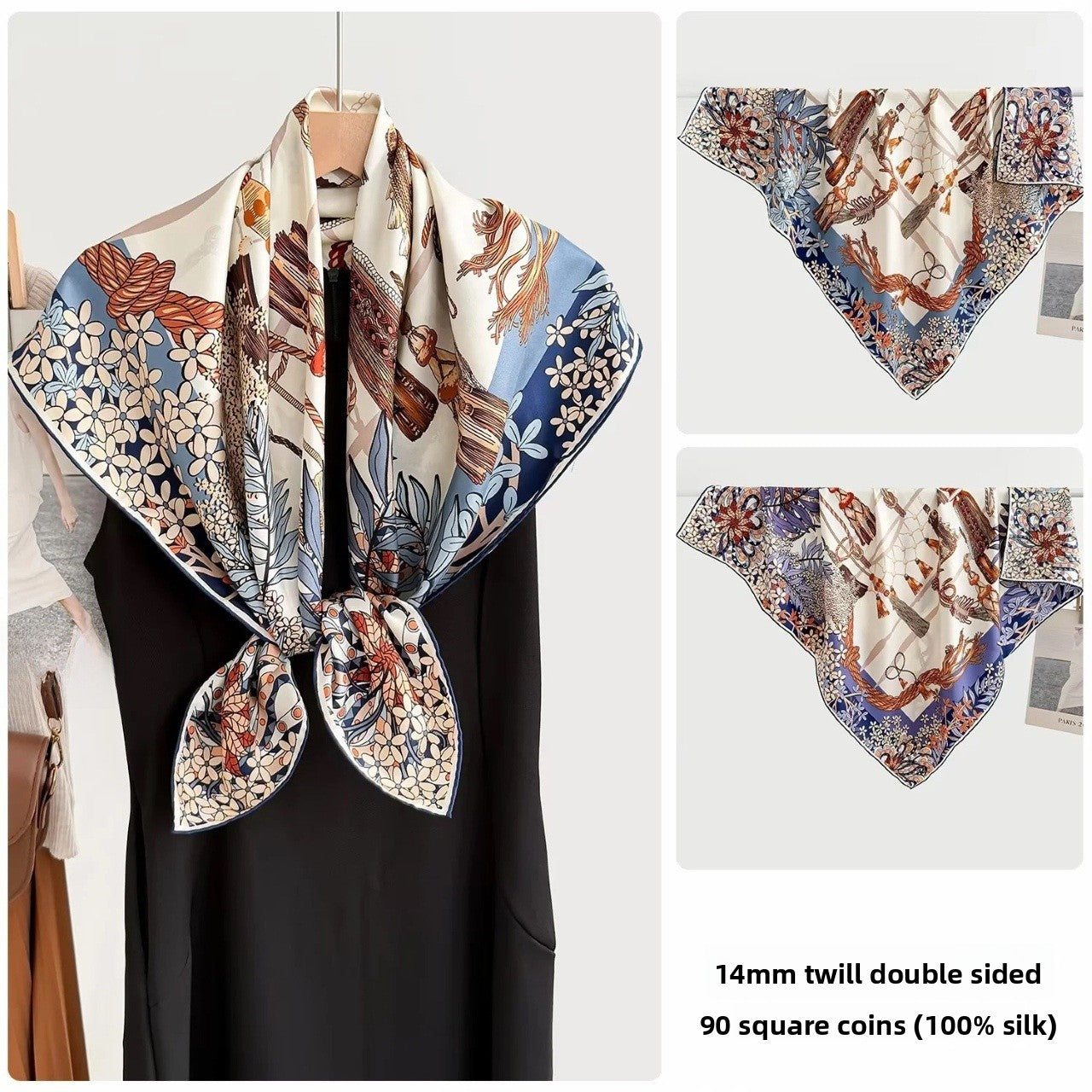 Women’s Silk Plant Pattern Scarf In Multicolor, Suitable For All Seasons