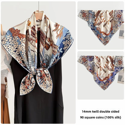 Women’s Silk Plant Pattern Scarf In Multicolor, Suitable For All Seasons