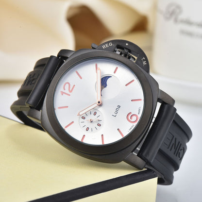 Men's Quartz Watch With Genuine Leather Strap And Pin Buckle Featuring Round Dial And Tempered Glass Mirror