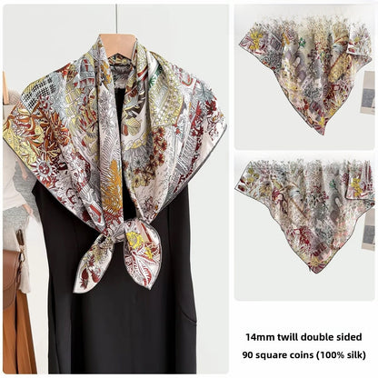 Women’s Silk Plant Pattern Scarf In Multicolor, Suitable For All Seasons