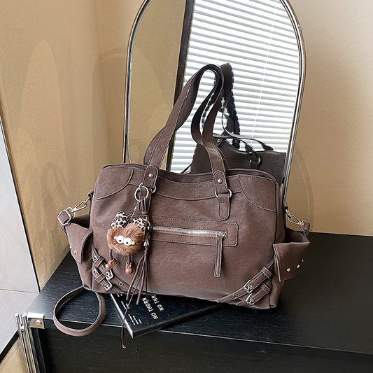 Square Genuine Leather Women Tote Bag With Sewing Thread Detail, Single Shoulder Strap, Perfect For Autumn And Winter