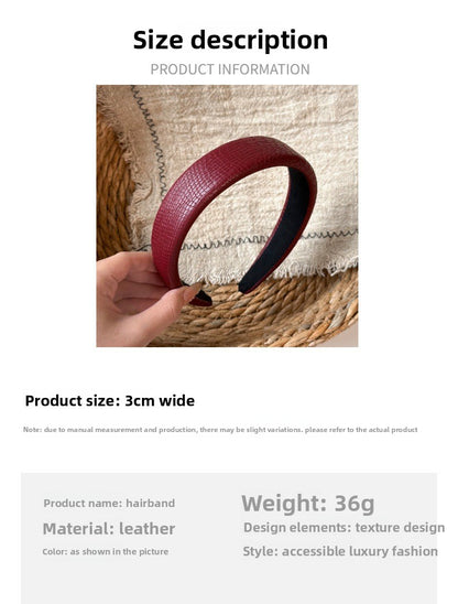 Solid Color Hair Band For Women In Wine Red, Featuring PU Leather Material, Perfect For Autumn