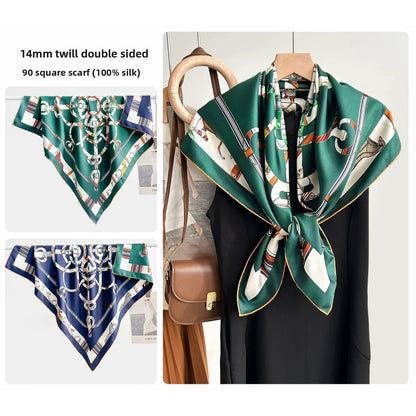 Women’s Silk Plant Pattern Scarf In Multicolor, Suitable For All Seasons