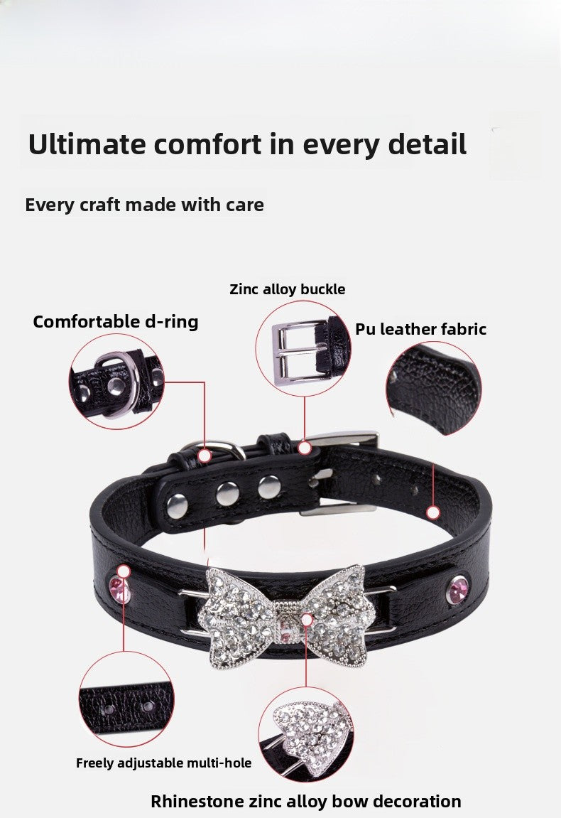 Birthday Bow Tie Pet Collar In PU Leather For All Seasons, Stylish And Comfortable Accessory