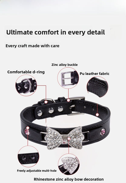 Birthday Bow Tie Pet Collar In PU Leather For All Seasons, Stylish And Comfortable Accessory
