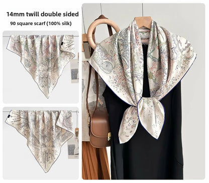 Women’s Silk Plant Pattern Scarf In Multicolor, Suitable For All Seasons