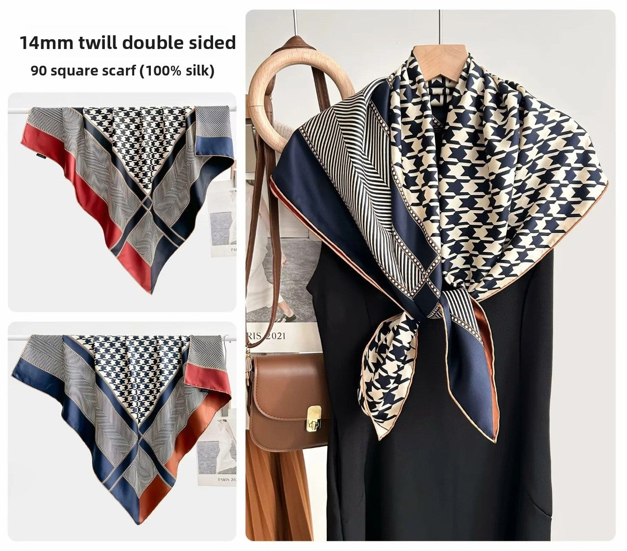 Women’s Silk Plant Pattern Scarf In Multicolor, Suitable For All Seasons