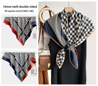 Women’s Silk Plant Pattern Scarf In Multicolor, Suitable For All Seasons