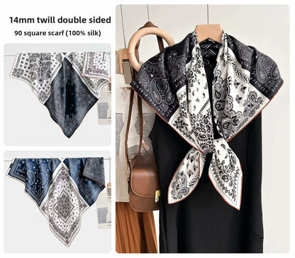 Women’s Silk Plant Pattern Scarf In Multicolor, Suitable For All Seasons