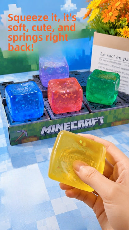 Geometric Squishy Toy Made Of Plastic With Sequins, Available In Yellow For Stress Relief