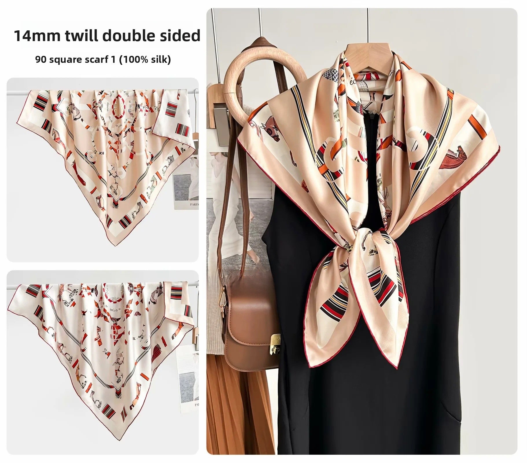 Women’s Silk Plant Pattern Scarf In Multicolor, Suitable For All Seasons