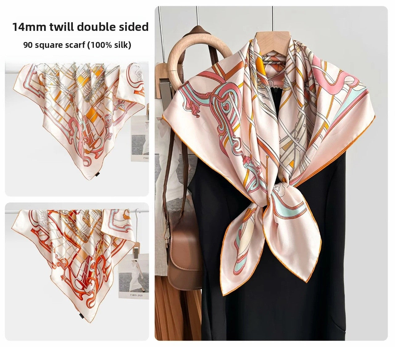Women’s Silk Plant Pattern Scarf In Multicolor, Suitable For All Seasons