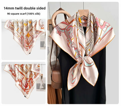 Women’s Silk Plant Pattern Scarf In Multicolor, Suitable For All Seasons