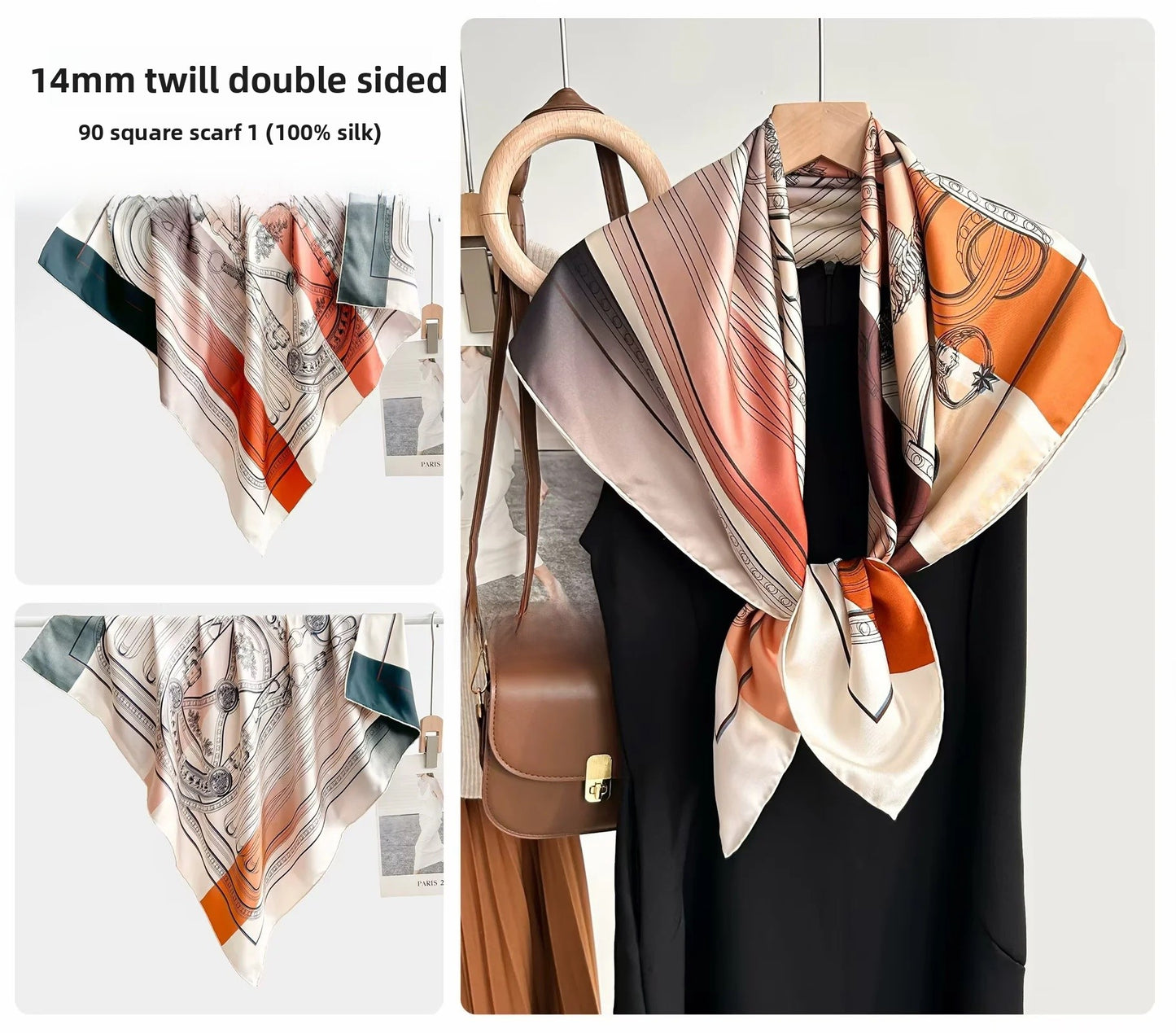 Women’s Silk Plant Pattern Scarf In Multicolor, Suitable For All Seasons