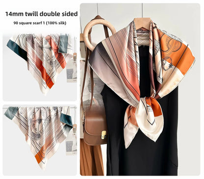 Women’s Silk Plant Pattern Scarf In Multicolor, Suitable For All Seasons