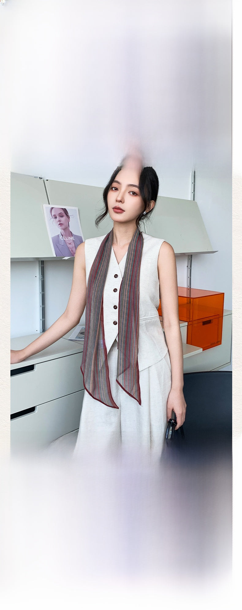 French Style Plaid Silk Scarf For Women In Multicolor Polyester, Perfect For Spring