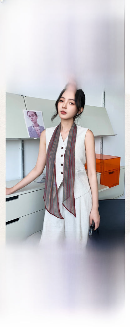 French Style Plaid Silk Scarf For Women In Multicolor Polyester, Perfect For Spring