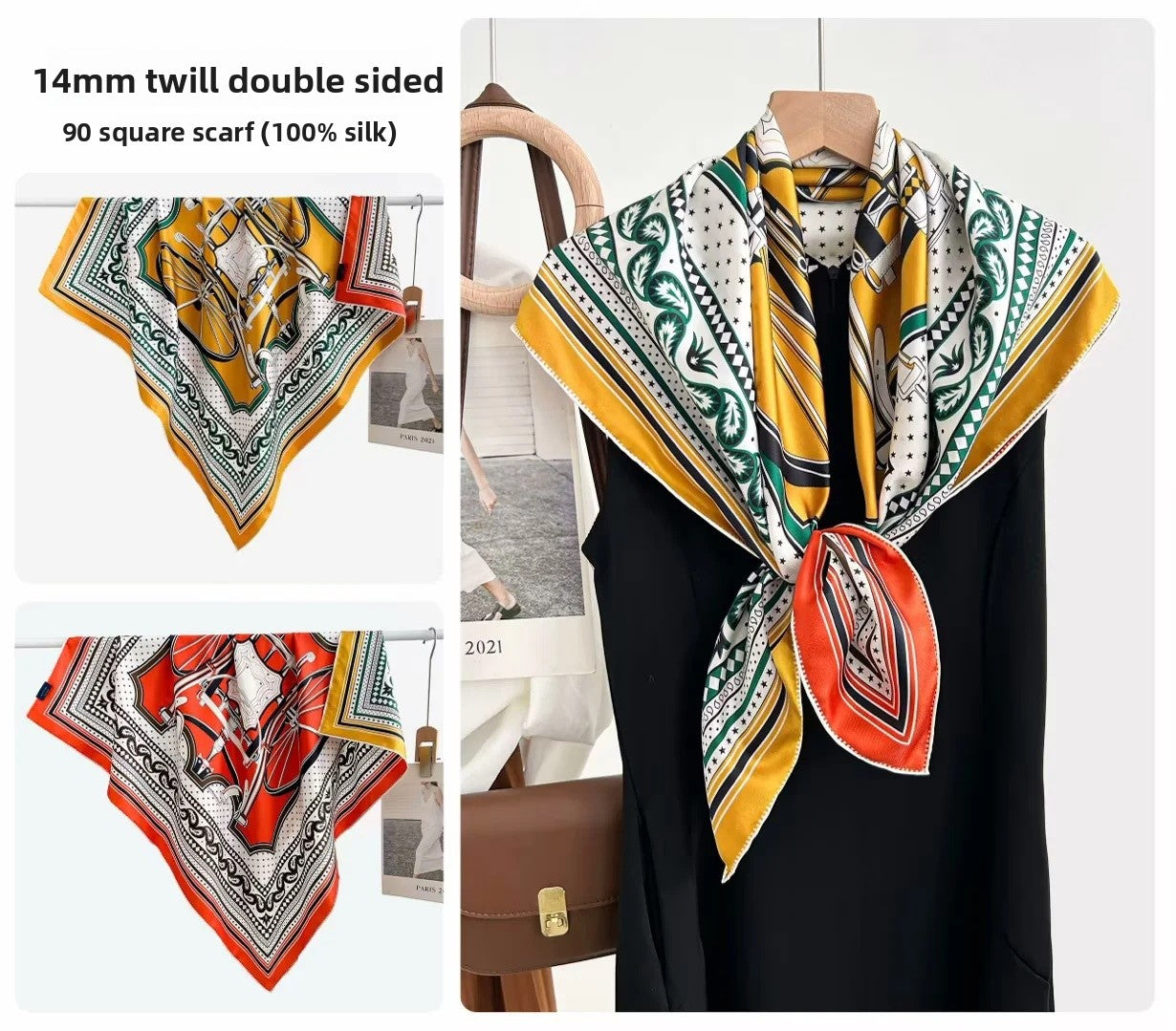 Women’s Silk Plant Pattern Scarf In Multicolor, Suitable For All Seasons