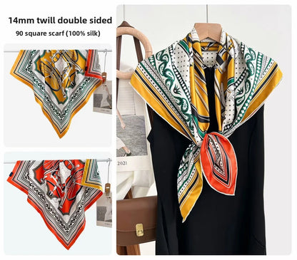 Women’s Silk Plant Pattern Scarf In Multicolor, Suitable For All Seasons