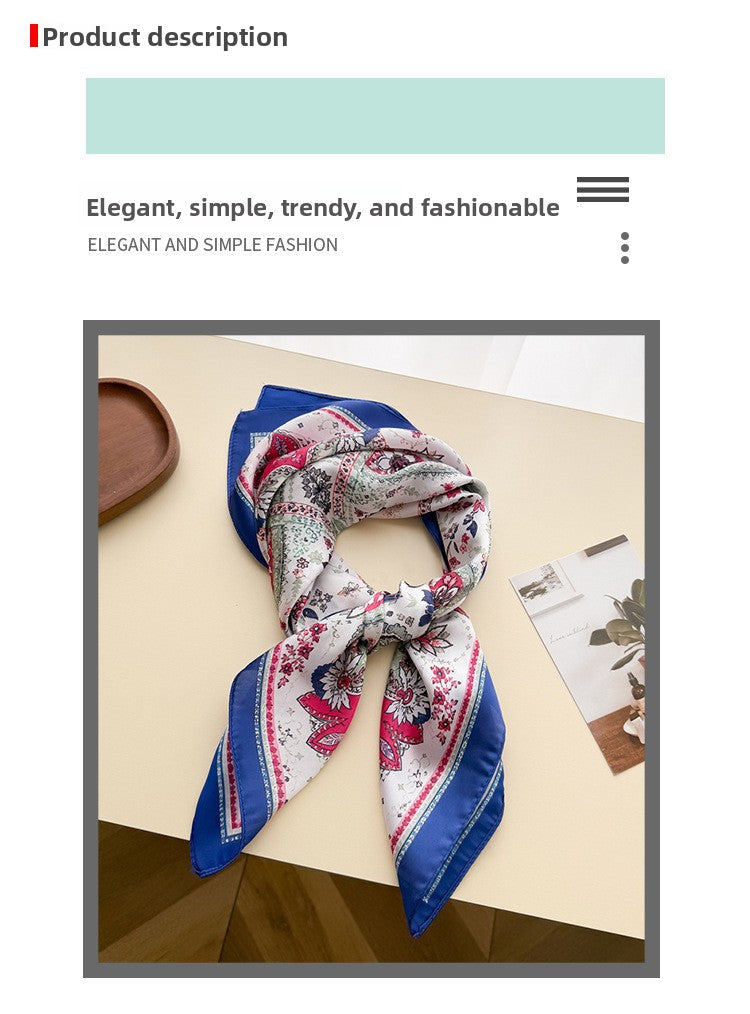 Paisley Pattern Silk Scarf For Women In Blue, Lightweight Polyester Commute Accessory For Summer