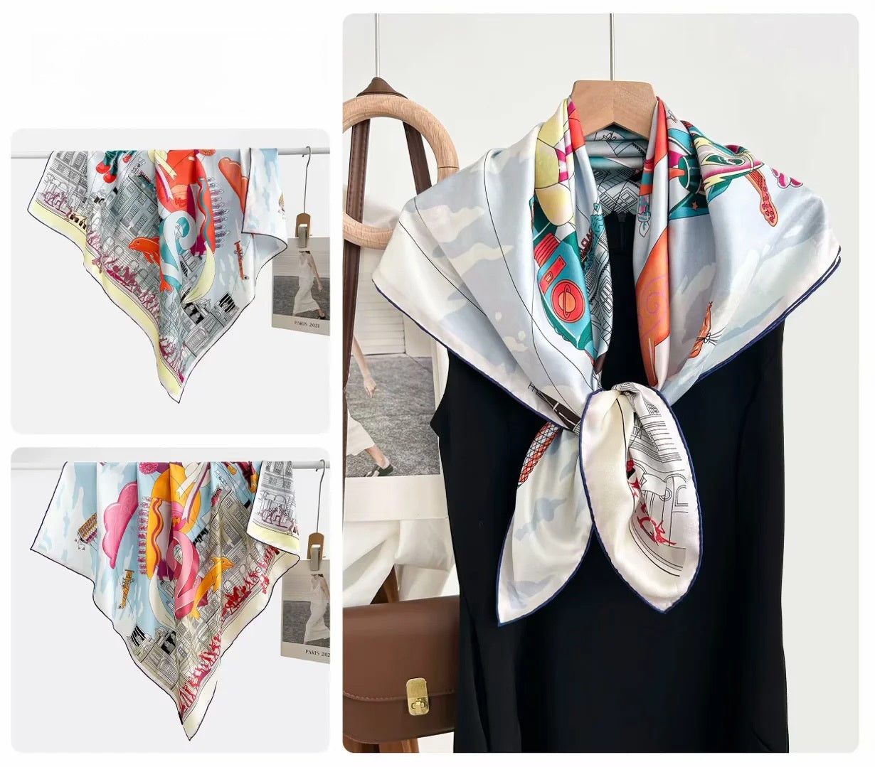 Women’s Silk Plant Pattern Scarf In Multicolor, Suitable For All Seasons