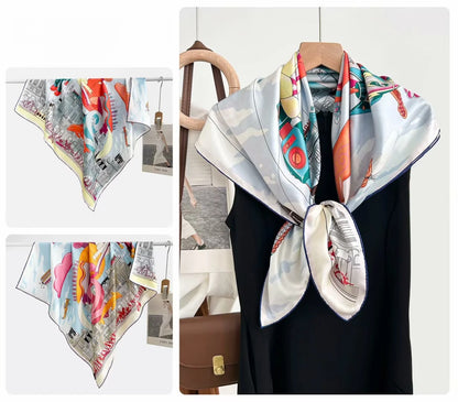 Women’s Silk Plant Pattern Scarf In Multicolor, Suitable For All Seasons