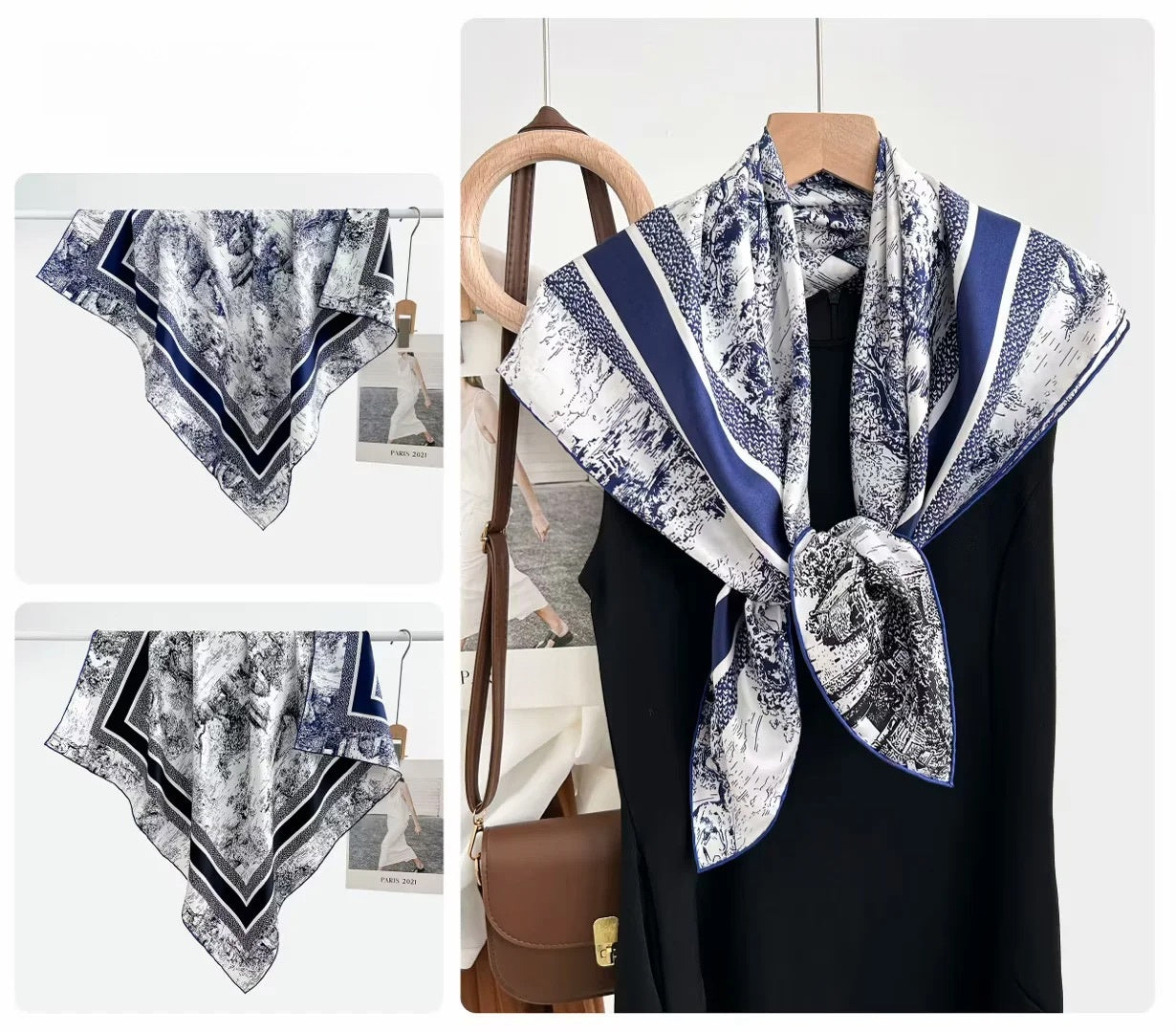 Women’s Silk Plant Pattern Scarf In Multicolor, Suitable For All Seasons